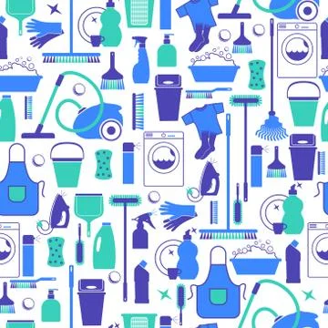 Cleaning background illustration. Seamless pattern of icons cleaning. Stock Illustration