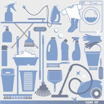Cleaning background illustration. Set of icons cleaning. Stock Illustration