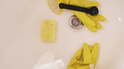 Cleaning the bathroom surface with a brush. Deep cleaning: mold removal with pro Stock Footage 303052600