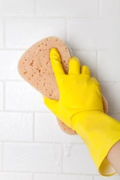 Cleaning Bathroom Tile Wall Stock Photos
