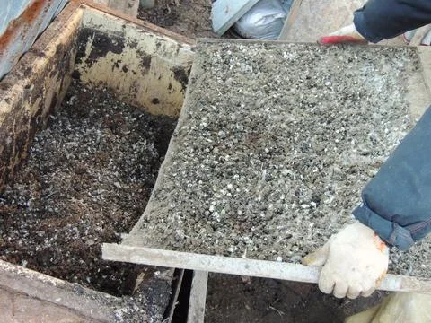 Cleaning bird droppings from the substrate into a container Stock Photos