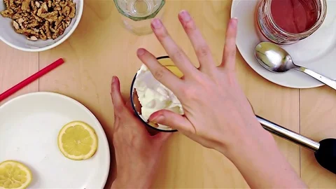 Cleaning blender jar from cheese while making a healthy and nutritious smoothie Stock Footage 73899262