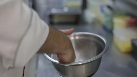 Cleaning Bowls of Professional Kitchen Stock Footage 129337706