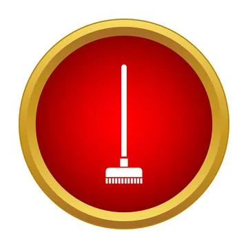 Cleaning broom icon on red app button Stock Illustration
