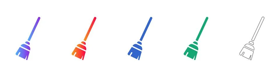 Cleaning Broom Icon Set Stock Illustration
