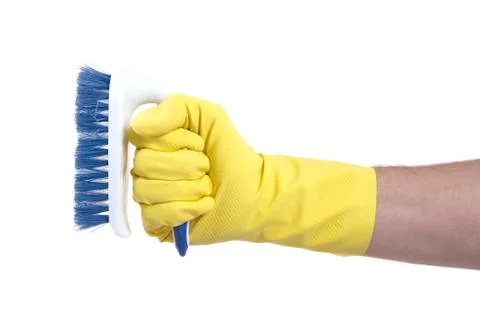 Cleaning brush in hand Stock Photos