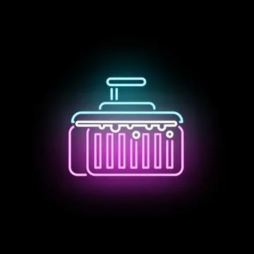 Cleaning brush icon glowing with bright neon colors Illustrazione stock