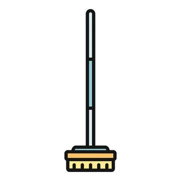 Cleaning brush with long handle sweeping floor Illustration