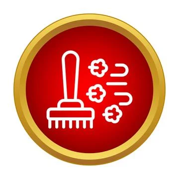 Cleaning brush sweeping dust particles icon in red circle Stock Illustration
