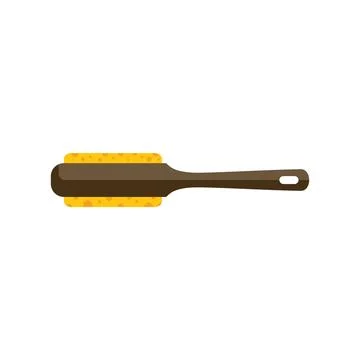 Cleaning brush with yellow sponge lying on white background Illustration