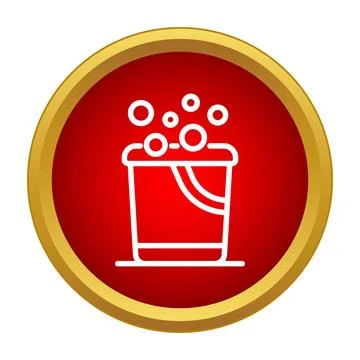 Cleaning bucket with foam bubbles flat icon Stock Illustration