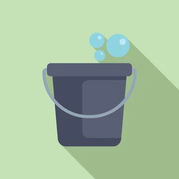 Cleaning bucket with soap suds creating bubbles overflowing on green background Illustration