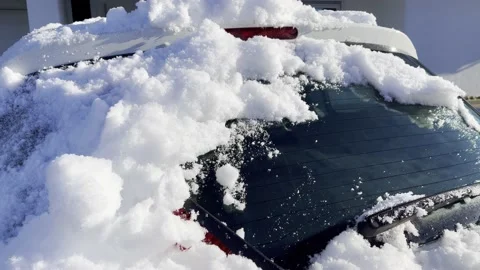 Cleaning car back windscreen from snow Stock Footage 231114358