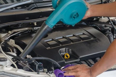 Cleaning car engine Fotos Stock