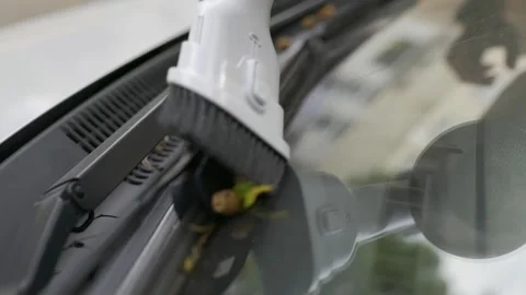 Cleaning the car windshield with the vacuum cleaner. Easy cleaning method Stock Footage 240327494