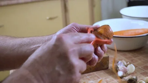 Cleaning carrots close-up Stock Footage 80091765