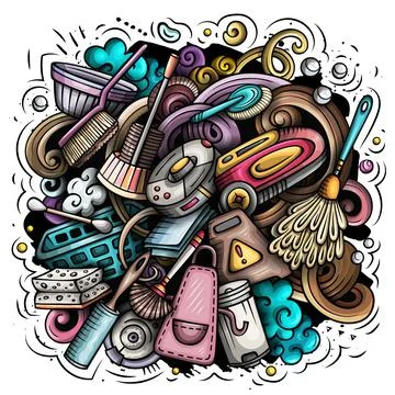 Cleaning cartoon vector doodle design Stock Illustration