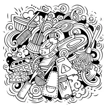 Cleaning cartoon vector doodle design Stock Illustration