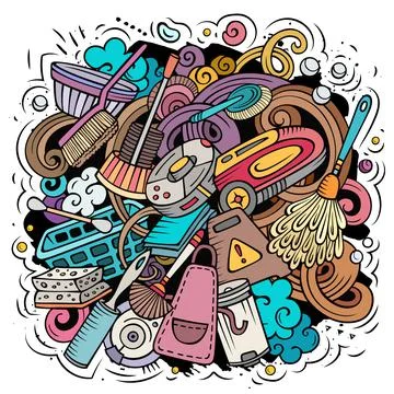 Cleaning cartoon vector doodle design Stock Illustration