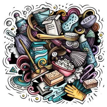 Cleaning cartoon vector doodle design Stock Illustration