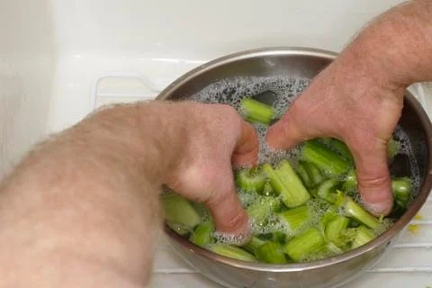 Cleaning celery Stock Photos