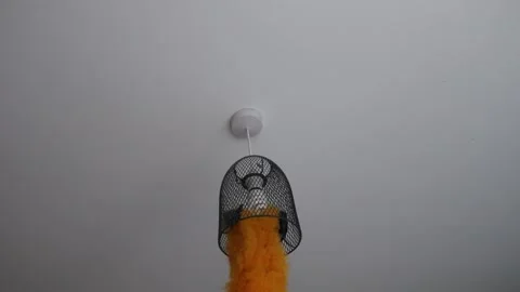 Cleaning chores in the home dusting ceiling light and shade Video stock 146446632