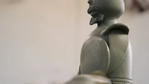 Cleaning clay's sculpture with a sponge Stock Footage 87031371