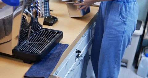 Cleaning coffee counter bar . Stock Footage 172282161