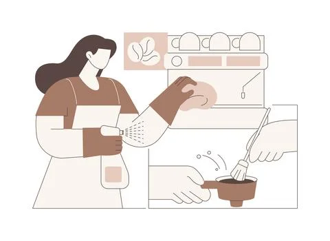 Cleaning coffee machine isolated cartoon vector illustrations. Stock Illustration