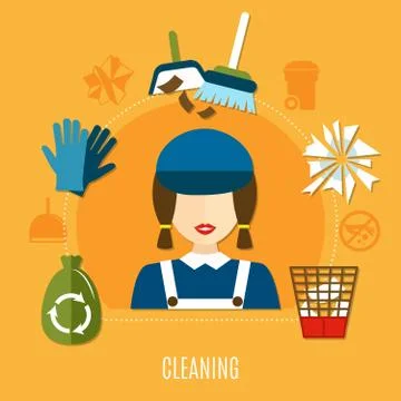 Cleaning Company Circle Composition 스톡 일러스트