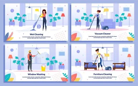Cleaning Company Services Flat Vector Banners Set Stock Illustration