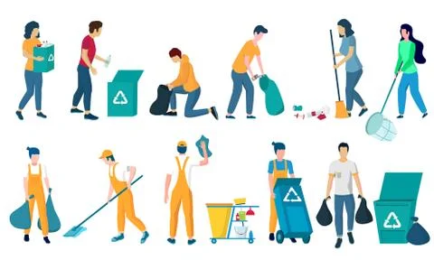 Cleaning company staff, flat vector isolated illustration. Floor and window Stock Illustration