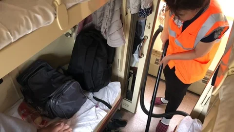Cleaning the compartment in the train car Stock Footage 118217209