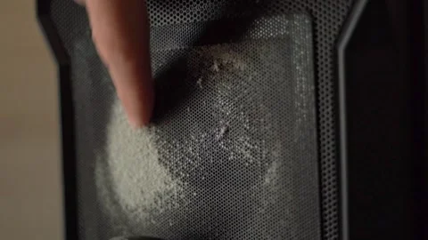 Cleaning computer from dust with vacuum cleaner, office equipment maintenance Stock Footage 324523423