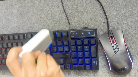 Cleaning Computer Keyboard, Dust Removal, RGB Gaming Keyboard, PC Maintenan.. Stock Footage 337448647