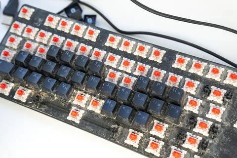 Cleaning the computer keyboard with the keys removed Stock Photos
