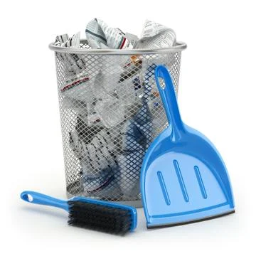 Cleaning concept.garbage bin, dustpan or scoop and brush. Stock Illustration