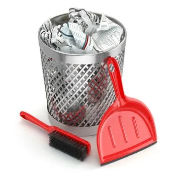 Cleaning concept.garbage bin, dustpan or scoop and brush. Stock-Illustration