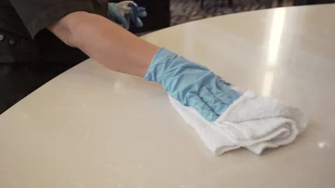 Cleaning Counters with Gloves for Covid 19 Coronavirus Stock Footage 132999082