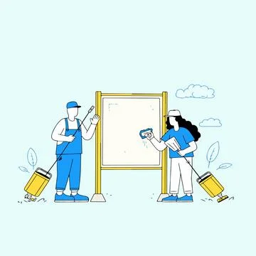 Cleaning Crew at Work Illustration