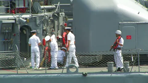 Cleaning the deck warship. Stock-Footage 5502927