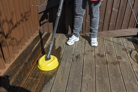 Cleaning Decking with Rotary Washer Stock Photos