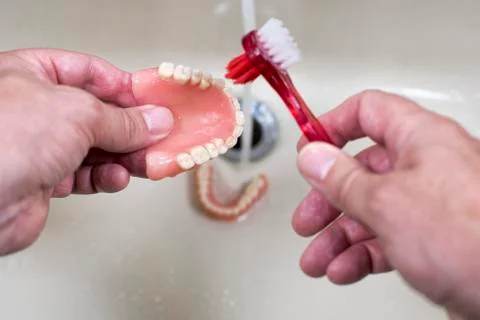 Cleaning of the denture Stock Photos