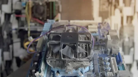 Cleaning dirty desktop computer processor fan from dust by special brush close Stock Footage 67740277