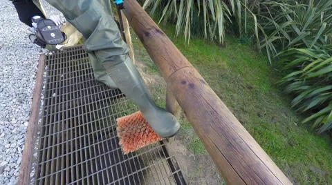 Cleaning Dirty Sandy Boots Using Static Brush 스톡 동영상 54985240