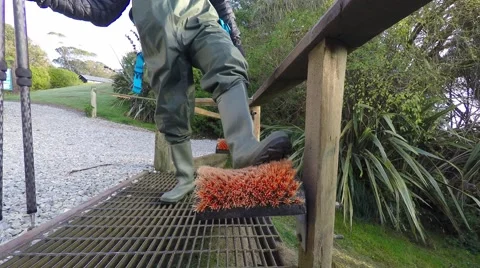 Cleaning Dirty Sandy Boots Using Static Brush 스톡 동영상 54985244