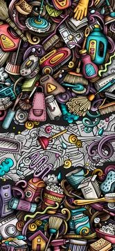 Cleaning doodle banner. Cartoon vector detailed poster Stock Illustration