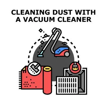 Cleaning dust from various surfaces with a vacuum Stock Illustration