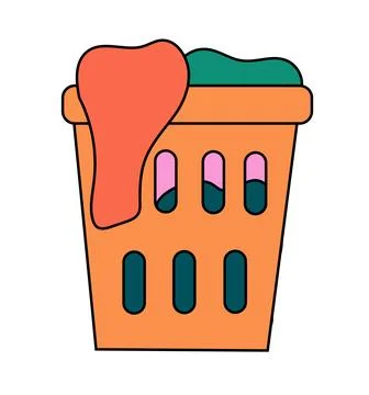 Cleaning Element. Laundry basket with clothes. Vector Flat illustration. Stock Illustration