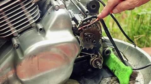 Cleaning the engine by toothbrush Stock-Footage 70813708